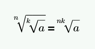 Извлечение корня степени n из корня степени k из a, можно представить как корень, степени n на k из a.