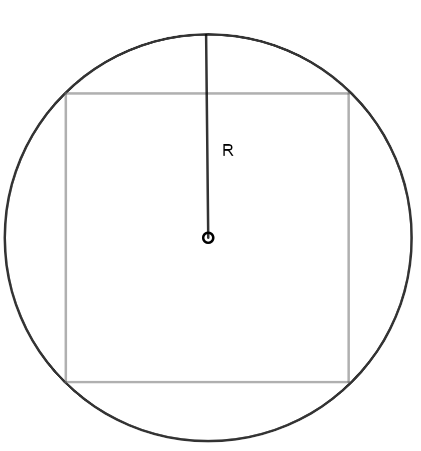 Как найти значение длины стороны квадрата по радиусу описанной окружности