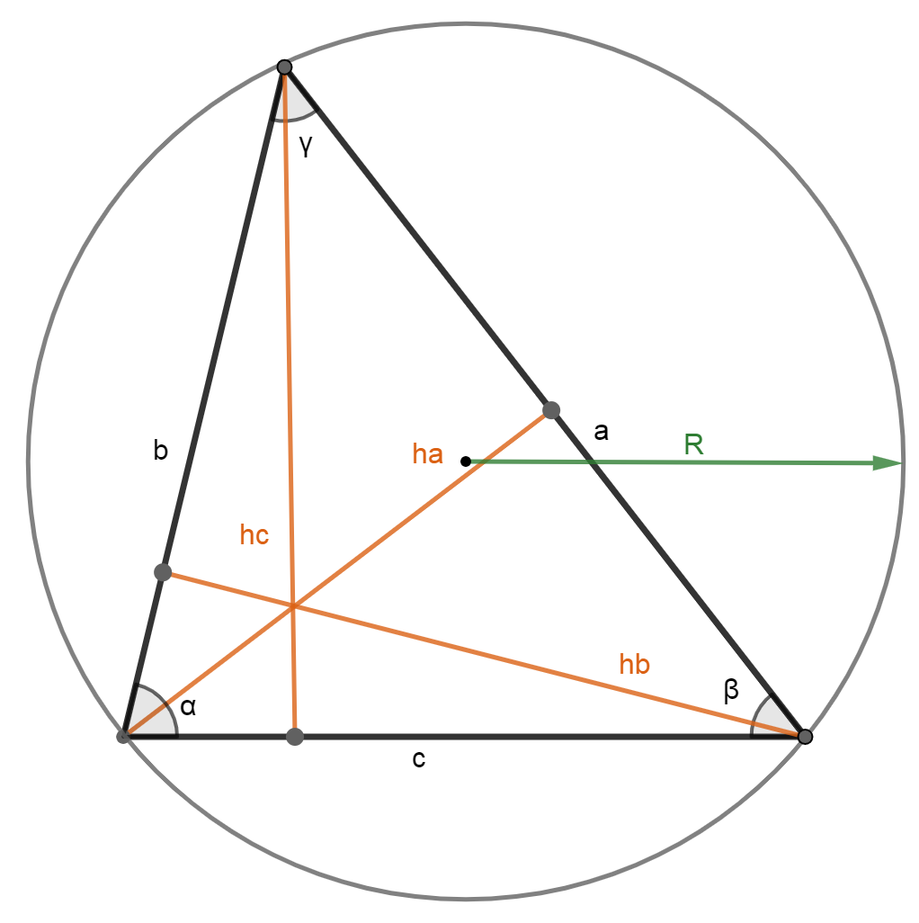 Вычисление длины высоты по двум сторонам и радиусу описанной окружности